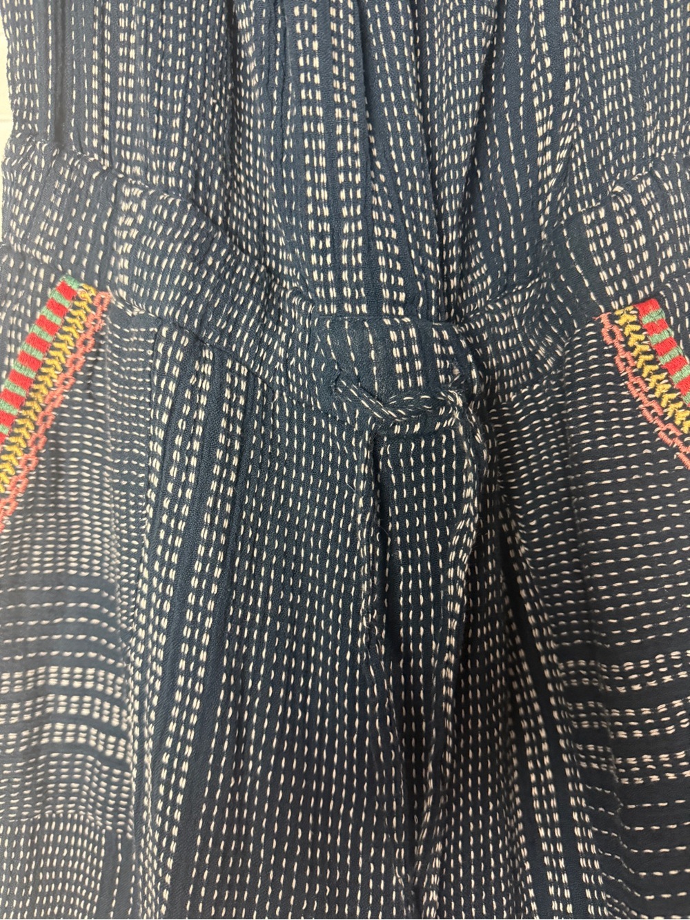 Eomen’s Navy Blue Pom-Pom Trim Short Romper - Picture 2 of 3